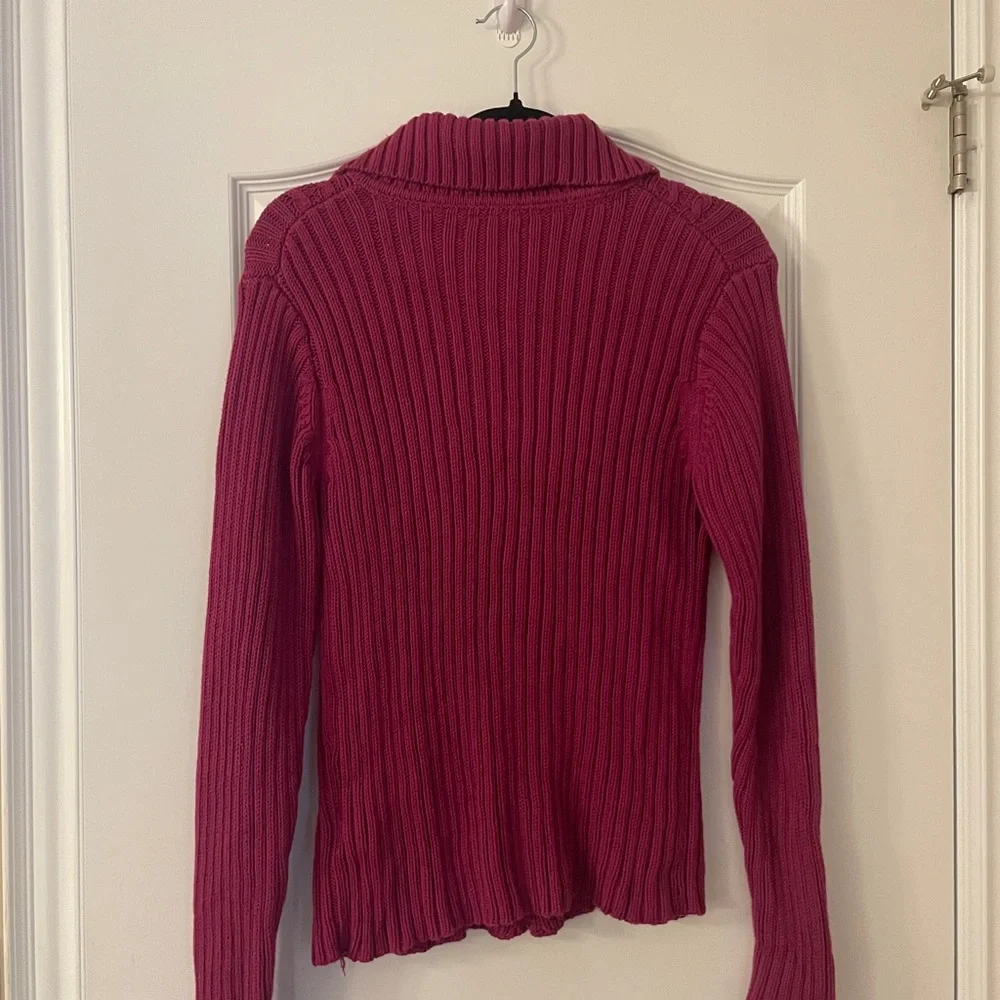Tommy Hilfiger Sz Large Pink Cable Knit Sweater 100% Cotton Button Up Collar - Picture 5 of 9